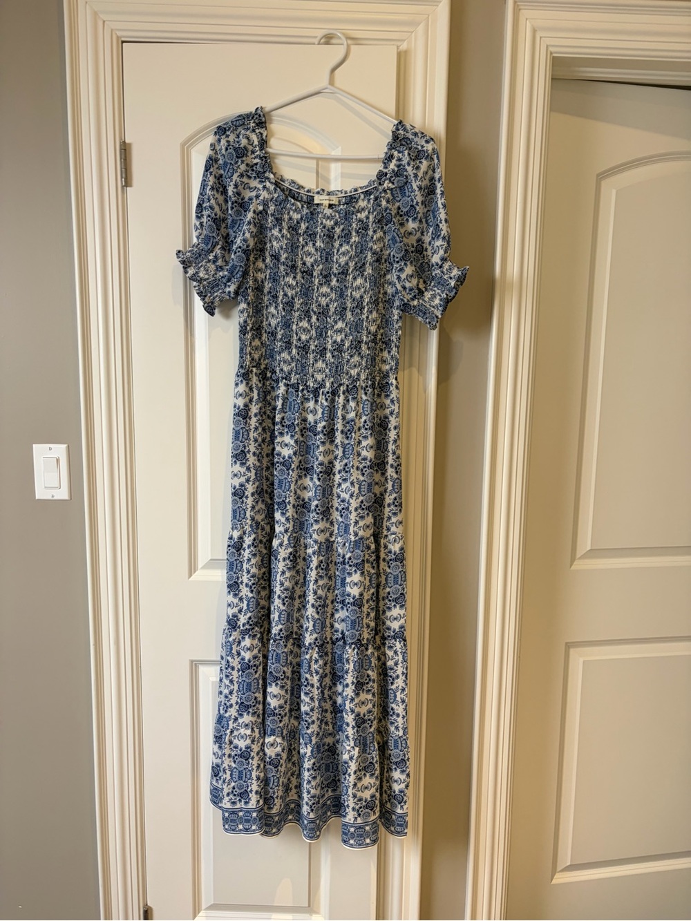 Max Studio Blue and White Midi Dress with Floral Print